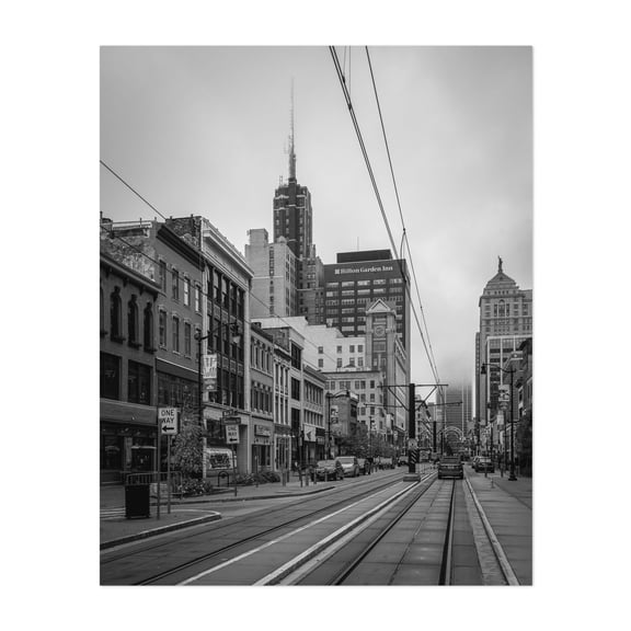 Main Street, Buffalo B&W - Buffalo New York Photography Black and White Cityscape Architecture Street Photography Vintage City Unframed Wall Art Print 36 x 48 inches