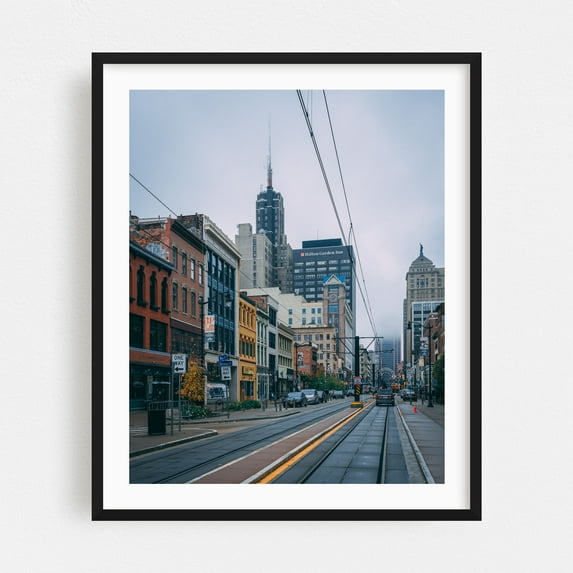 Main Street, Buffalo - Buffalo New York Photography City Architecture Street Photography Vintage Travel Poster Autumn Black Framed Wall Art Print 18 x 24 inches