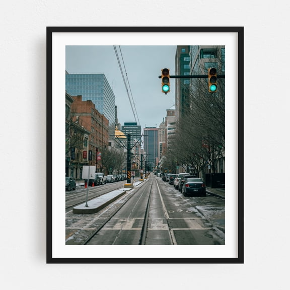 Main Street, Buffalo 04 - Buffalo New York Photography City Cityscape Street Photography Architecture Winter Skyline Black Framed Wall Art Print 18 x 24 inches