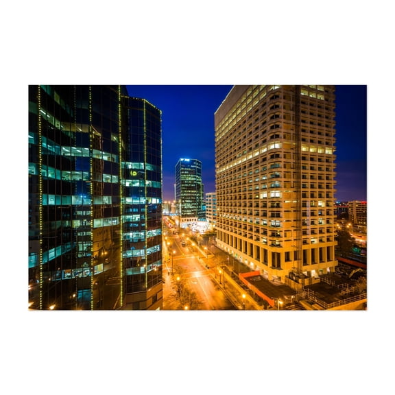 Main Street, Downtown Norfolk - Norfolk Virginia Photography City Nightlife Skyline Architecture Street Photography Modern Art Unframed Wall Art Print 20 x 28 inches