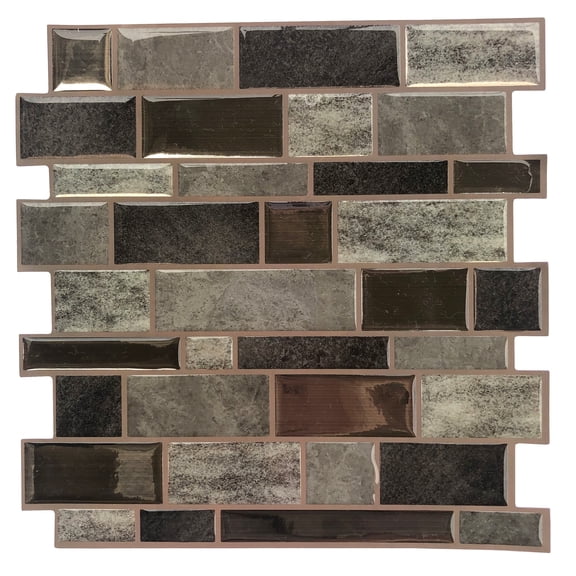 Main Street Earth And Grey Mosaic Paper Peel And Stick Wall Tile 10.5" x 10.5", 4 Piece Pack