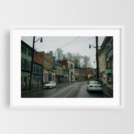 Main Street, Ellicott City 01 - Ellicott City Maryland Photography Street Photography Vintage Architecture City Rustic Winter White Framed Wall Art Print 5 x 7 inches