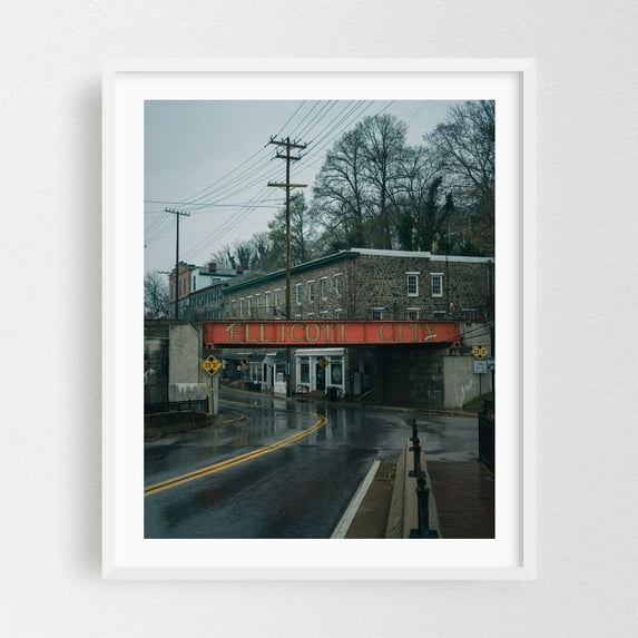 Main Street, Ellicott City 02 - Ellicott City Maryland Photography Street Photography Architecture City Vintage Bridge Rustic Scenic White Framed Wall Art Print 12 x 16 inches