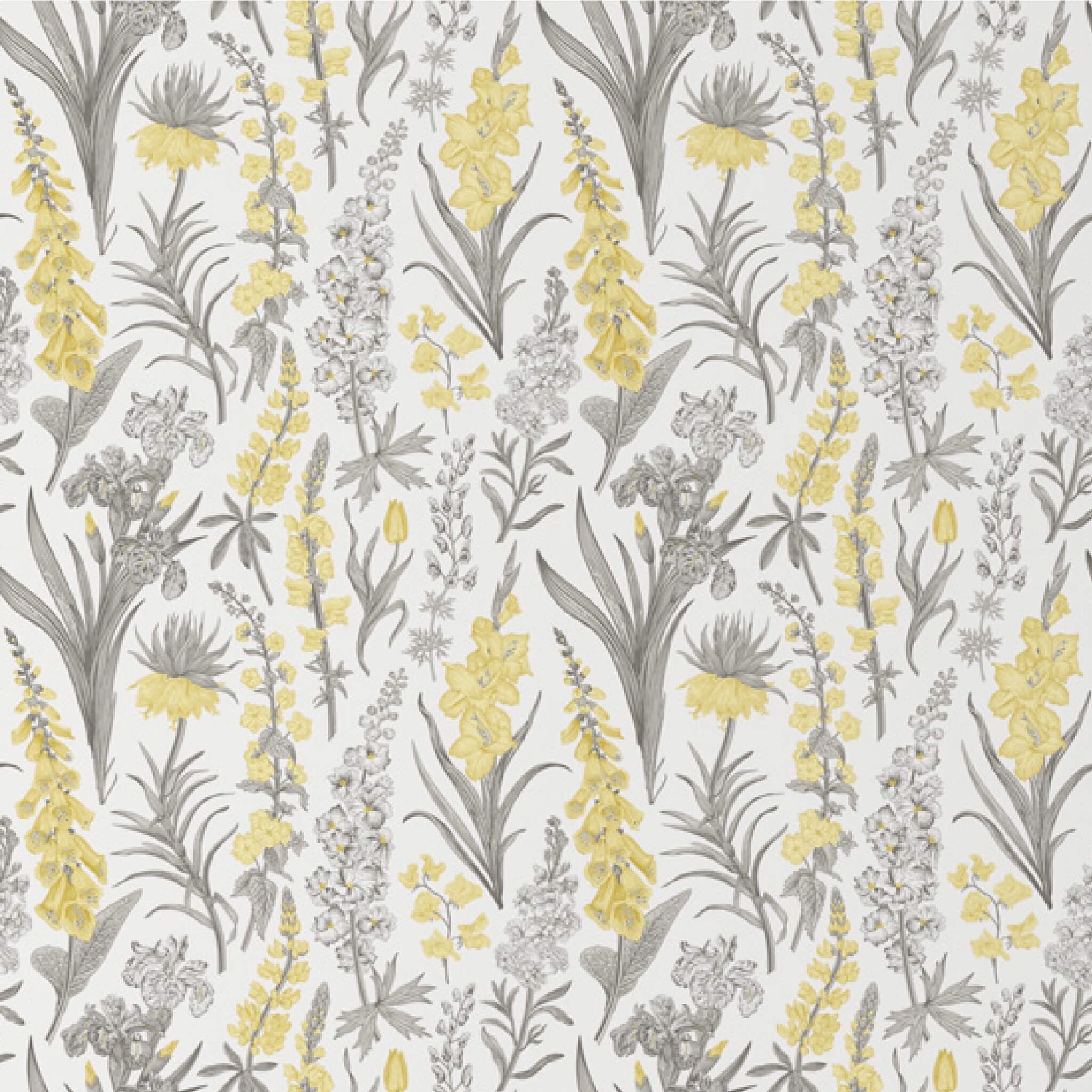 Yellow and Gray Botanical Print Peel and Stick Wallpaper Roll