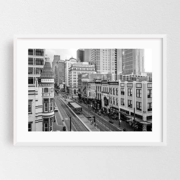 Main Street, Houston 04 B&W - Houston Texas Photography White Framed Wall Art Print 12 x 18 inches