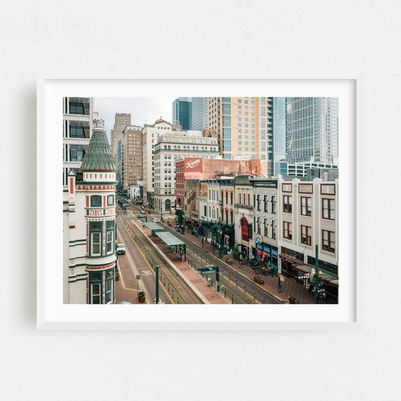 Main Street, Houston 04 - Houston Texas Photography City Architecture Street Photography Vintage Skyline Travel Poster White Framed Wall Art Print 9 x 12 inches