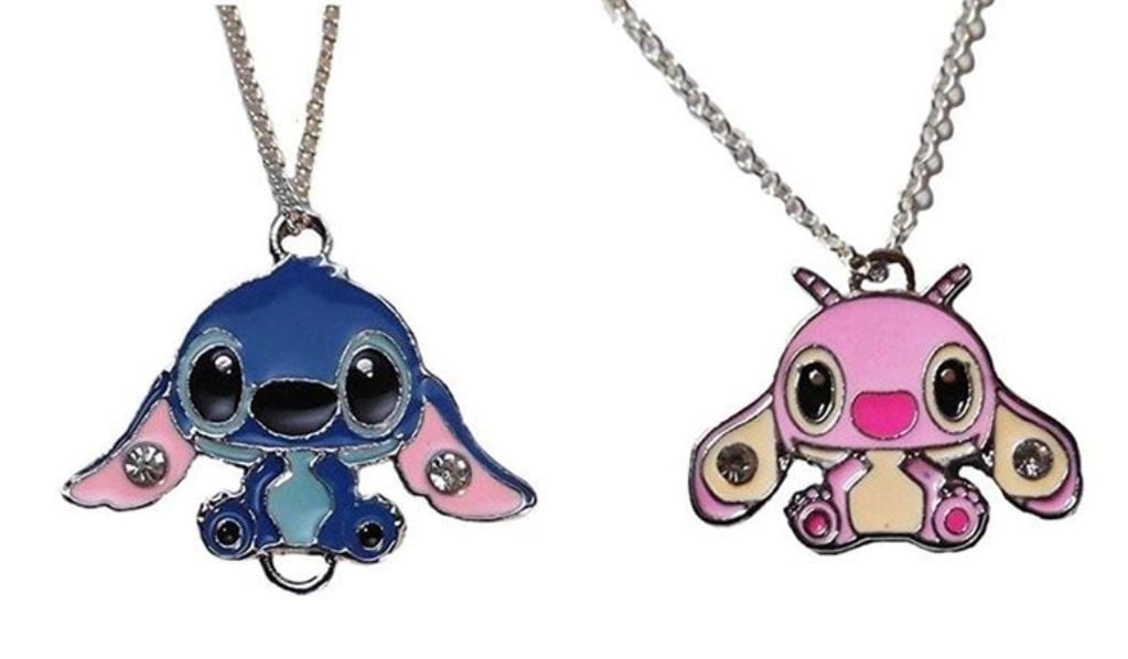 MAIN STREET Lilo and Stitch Stitch and Angel Enamel Metal Pendant Necklace Set, 2 Pieces