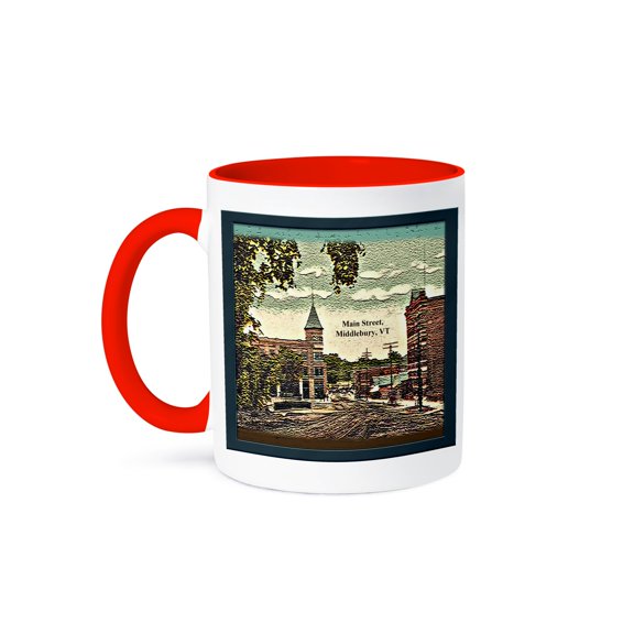 Main Street, Middlebury, Vt (Vintage 1908 - Textured), 11oz Two-Tone Red Mug