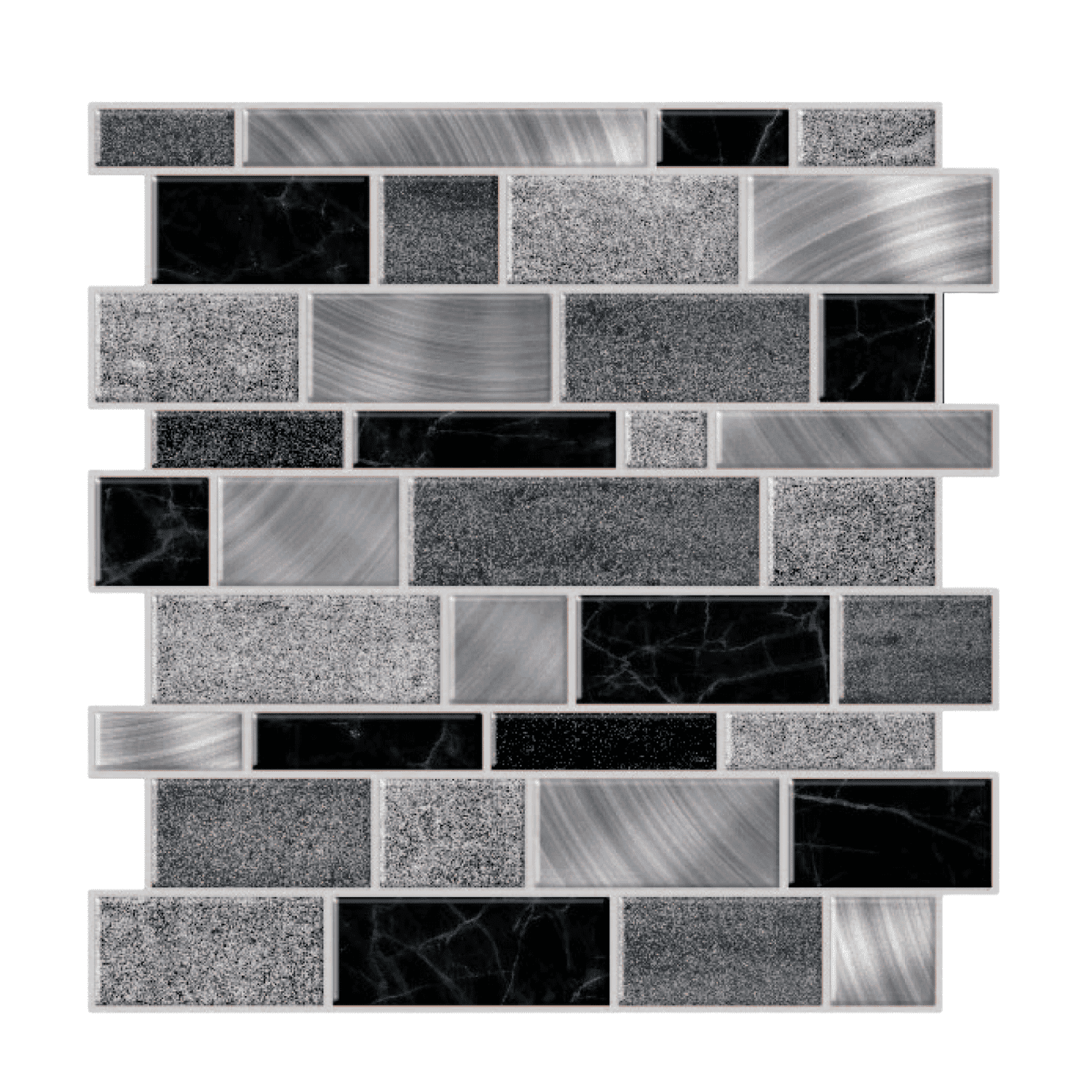 Main Street Peel & Stick Wallpaper Tiles,  Silver and Black Mosaics, 8 in x 8 in, 24 Pack, Self Adhesive Wall Tiles for Kitchen Backsplash and Home Decor
