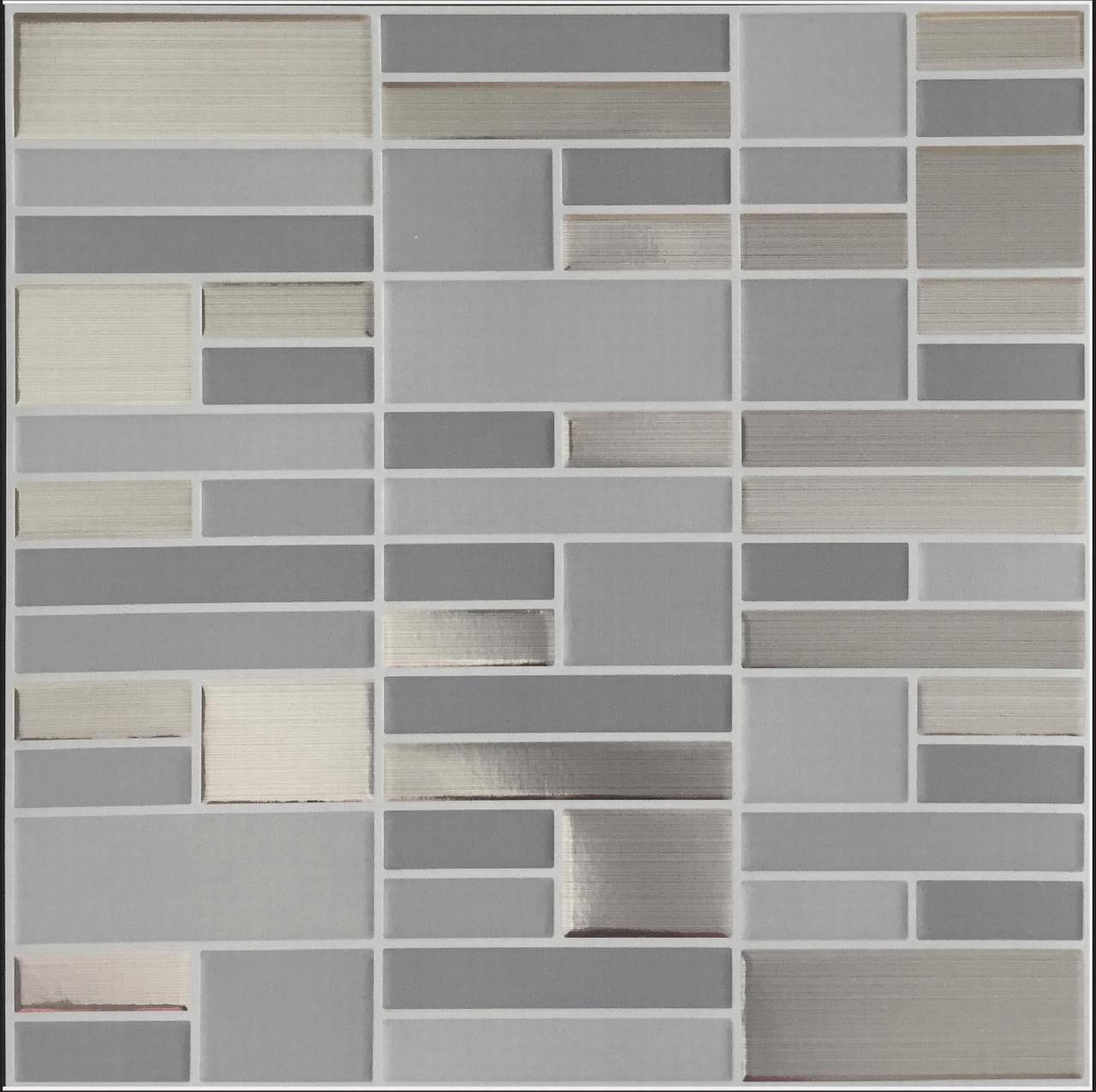 Main Street Peel & Stick Wallpaper Tiles, Silver and Gray, 8 in x 8 in, 24 Pack, Self Adhesive Wall Tiles for Kitchen Backsplash and Home Decor