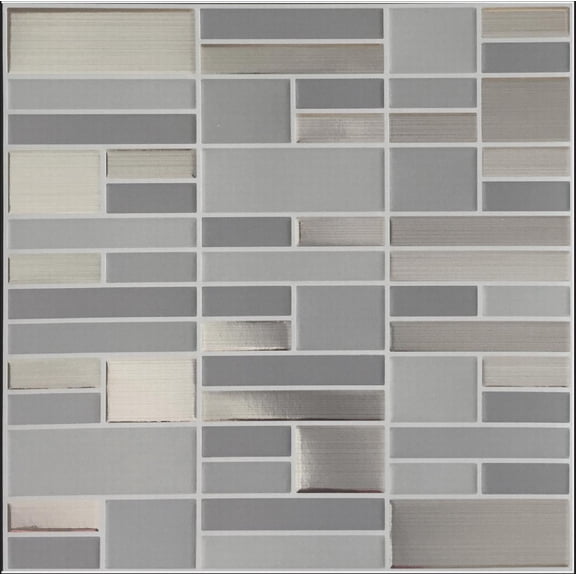Main Street Peel & Stick Wallpaper Tiles, Silver and Gray, 8 in x 8 in, 24 Pack, Self Adhesive Wall Tiles for Kitchen Backsplash and Home Decor