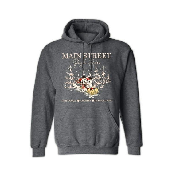 Main Street Sleigh Rides, Christmas Hoodie for Men & Women, Funny Graphic Unisex Hooded Sweatshirt - Dark Grey