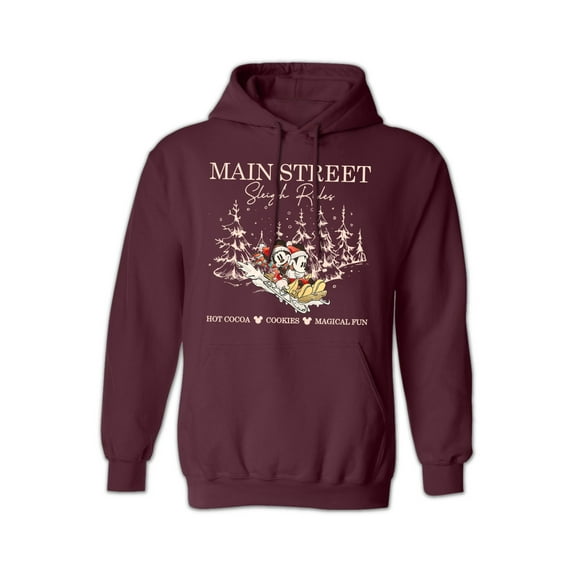 Main Street Sleigh Rides, Christmas Hoodie for Men & Women, Funny Graphic Unisex Hooded Sweatshirt - Maroon