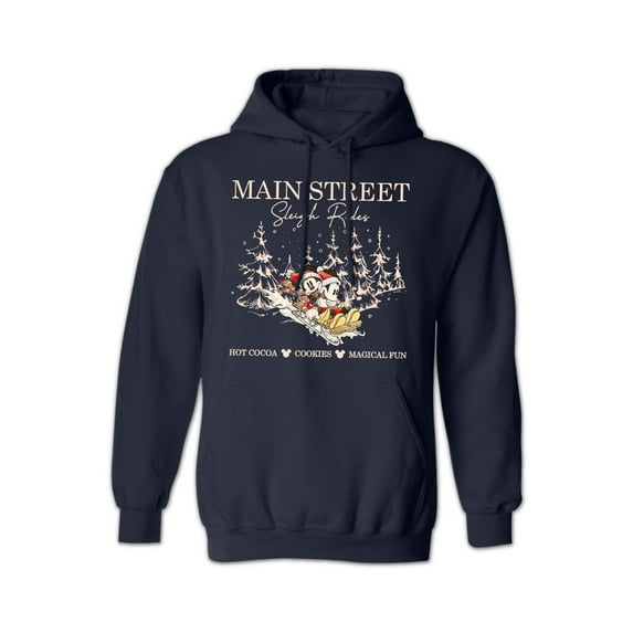 Main Street Sleigh Rides, Christmas Hoodie for Men & Women, Funny Graphic Unisex Hooded Sweatshirt - Navy