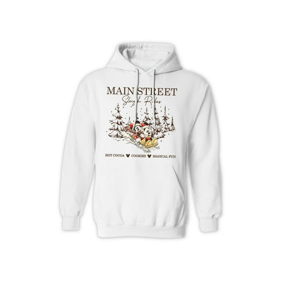 Main Street Sleigh Rides, Christmas Hoodie for Men & Women, Funny Graphic Unisex Hooded Sweatshirt - White