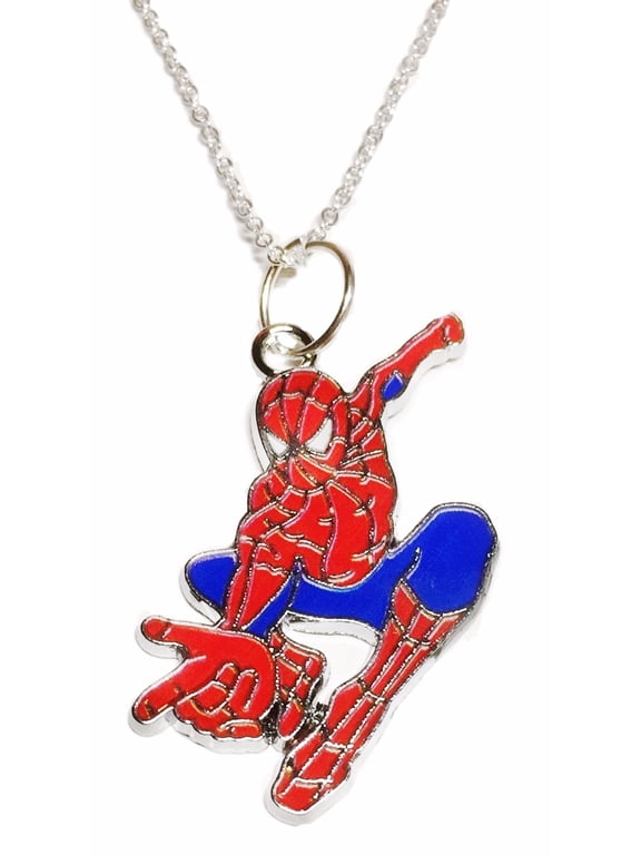 Spiderman Superhero In Action Enamel Pendant Necklace, Metal, Cable Chain