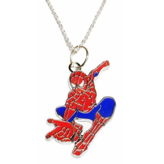 Main Street Spiderman Superhero In Action Enamel Pendant Necklace, Metal, Cable Chain