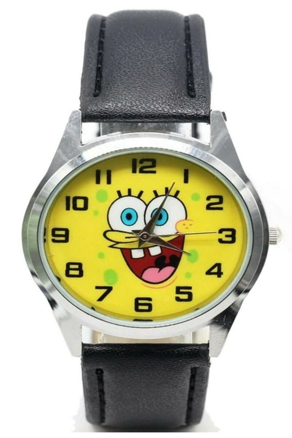 by Spongebob Unisex 20mm Genuine Leather Band Wristwatch, Yellow and Blue