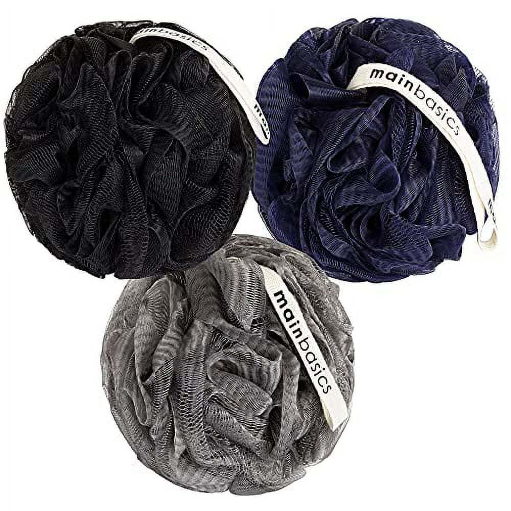 MainBasics Bath Shower Loofah Sponge Pouf Body Wash Scrubber (Set of 3