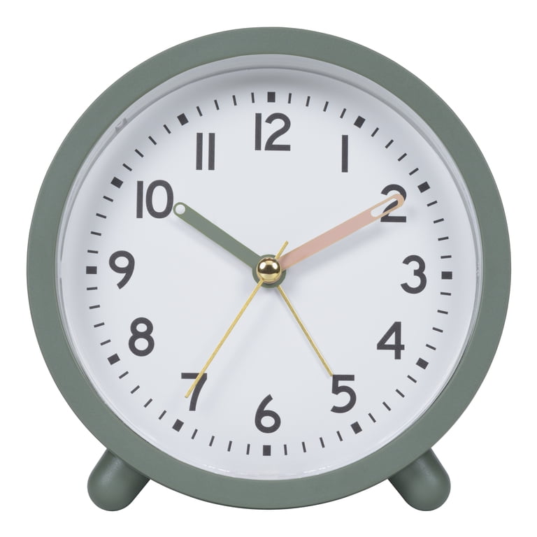 Mainstays Green Mini Analog Alarm Clock, Compact Quartz Timepiece