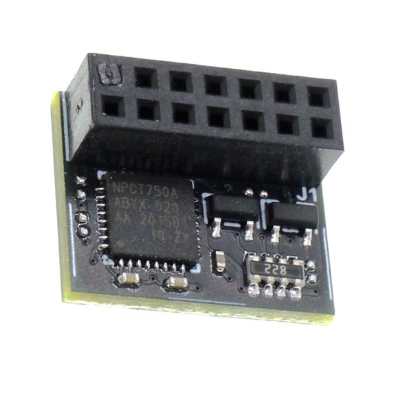 Mainboard Platform TPM2.0 Module with a Black Circuit Board and Female Pin Header for Matching Header Connection, Direct Installation, and Firmware Configuration