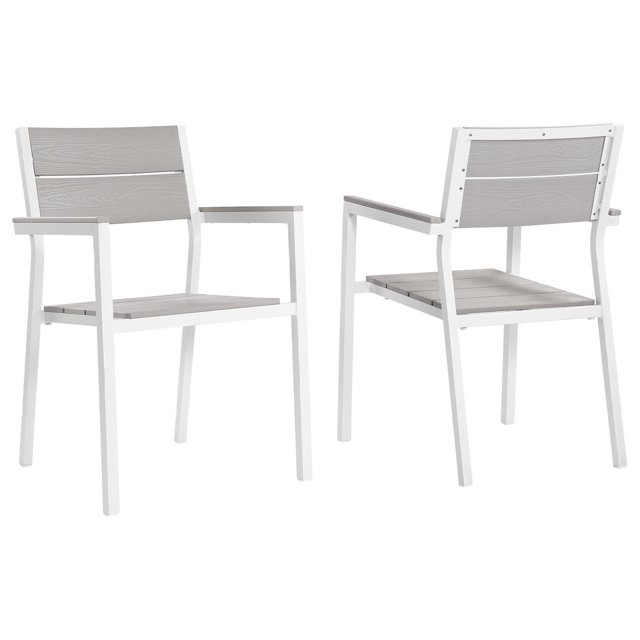 Maine Aluminum Outdoor Patio Two Arm Chairs in White Light Gray