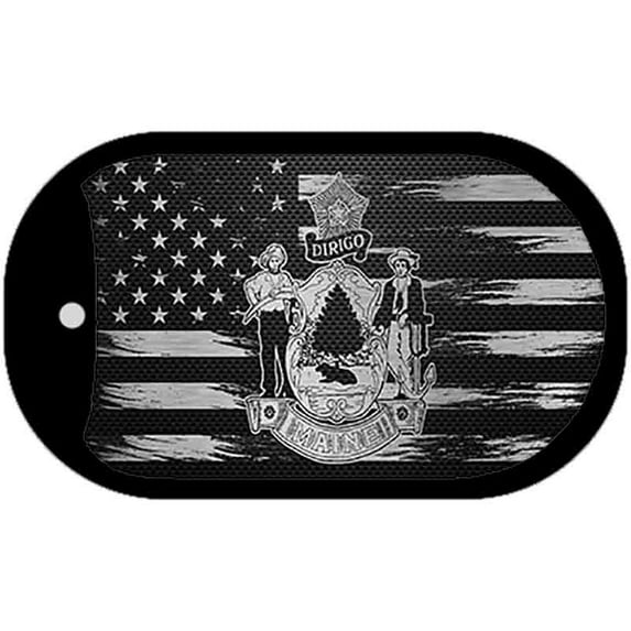 Maine Carbon Fiber Brushed Aluminum Novelty Metal Dog Tag Necklace DTC-1111 2" x 1" Dog Tag (DT)