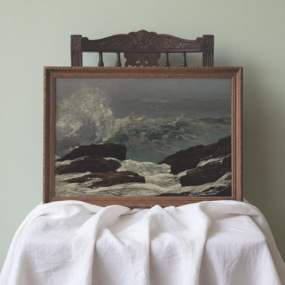 Maine Coast Seascape Moody Ocean Waves Wall Art New England Beach Decor Coastal Stormy Sea Vintage Nautical Art, Unframed Poster