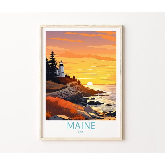 Maine Coastal State Travel Wall Art Home Decor