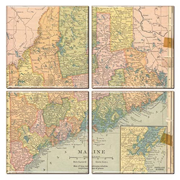 Maine Coaster of Vintage Map (Set of 4)