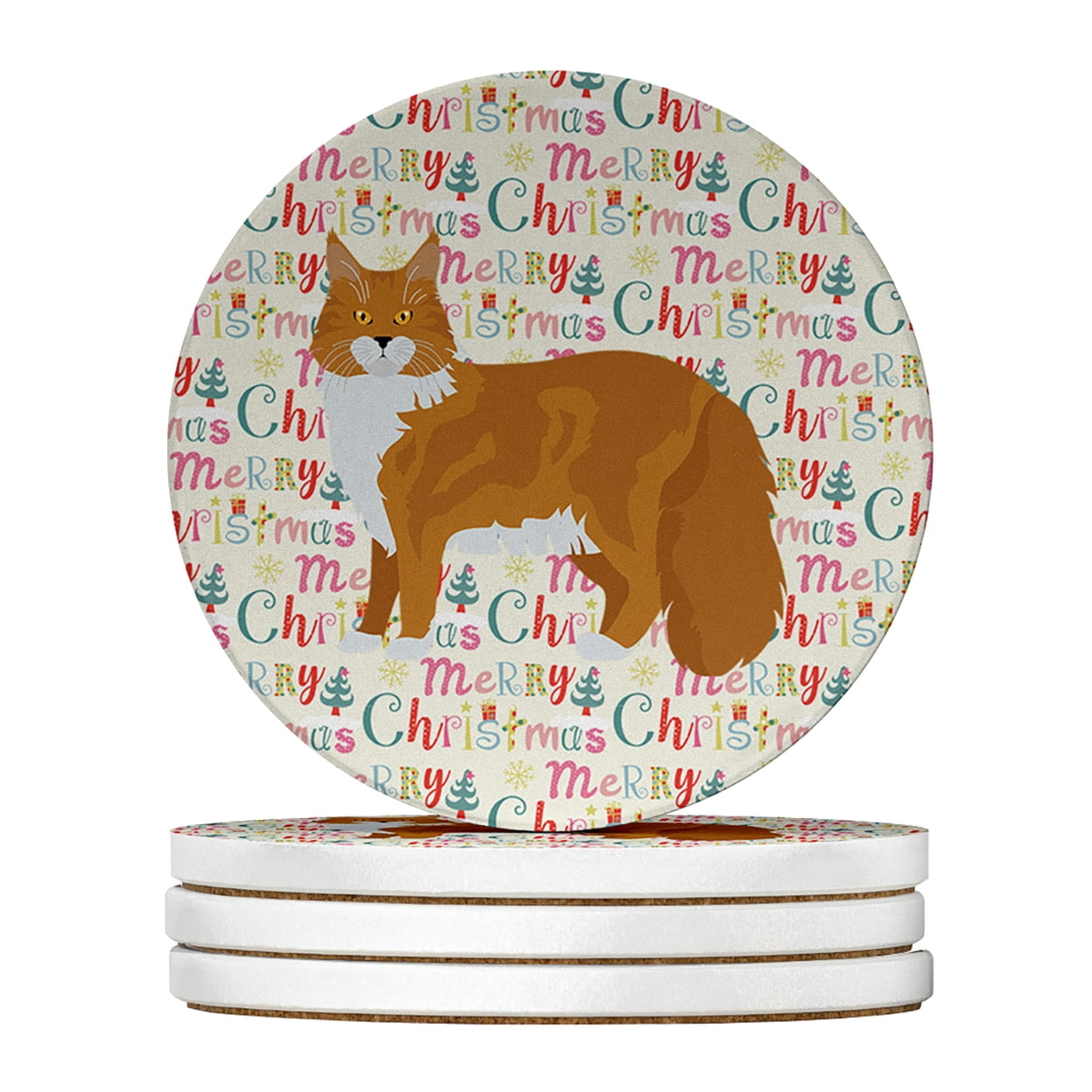 Maine Coon #1 Cat Christmas Large Sandstone Coasters Pack of 4 4 in x 4 in