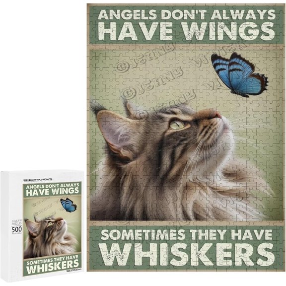 Maine Coon Cat 500 Piece Jigsaw Puzzle for Adults 20.5" x 15.0" - Kittens with Butterfly - 500 PC Cat Pet Lovers Challenging Puzzles
