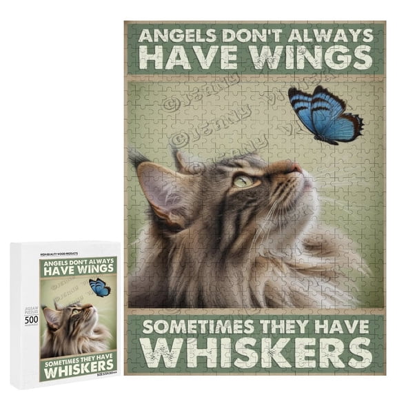 Maine Coon Cat 500 Piece Jigsaw Puzzle for Adults 20.5" x 15.0" - Kittens with Butterfly - 500 PC Cat Pet Lovers Challenging Puzzles