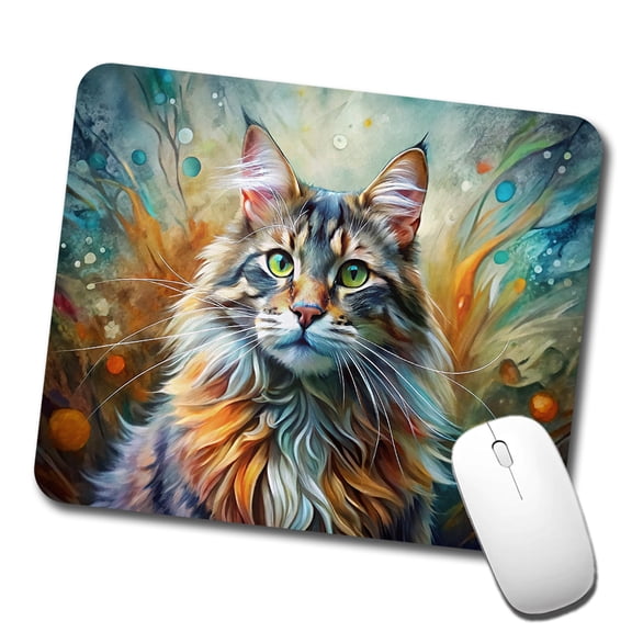 Maine Coon Cat Abstract Art Mouse Pad Low Profile Gaming Mat