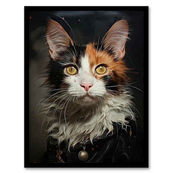 Maine Coon Cat Animal Portrait Oil Painting Art Print Framed Poster Wall Decor 12x16 inch