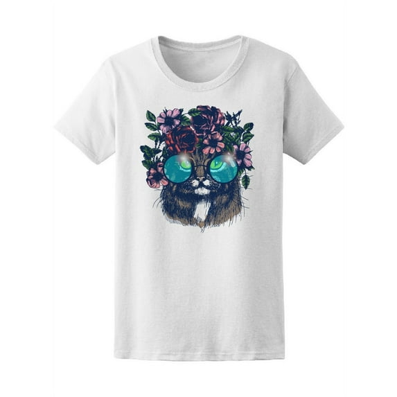 Maine Coon Cat Floral Wreath T-Shirt Women -Image by Shutterstock, Female Medium