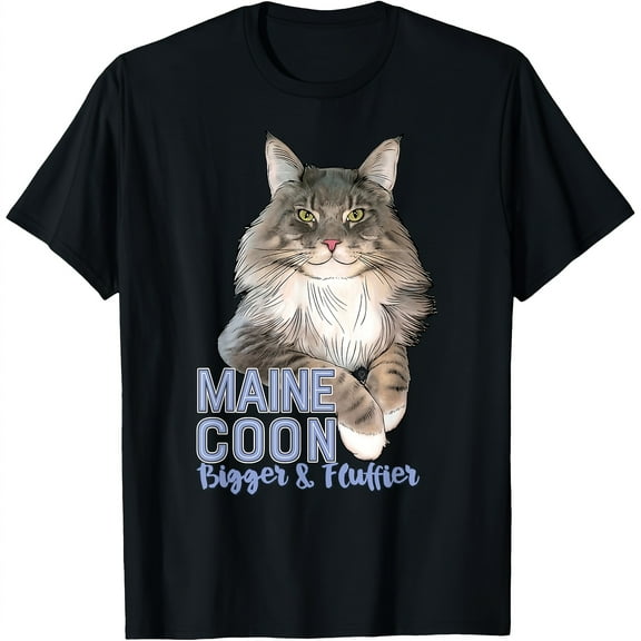 Maine Coon Cat Graphic Tee - 100% Cotton, Short Sleeve, Regular Fit, Machine Washable - Fun & Fluffy Cartoon Design