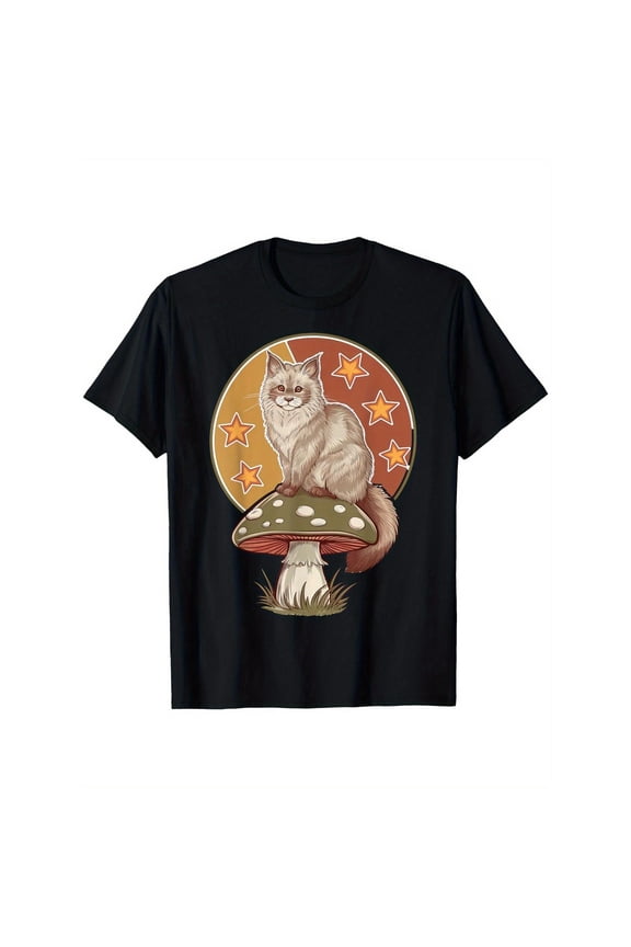 Maine Coon Cat Graphic Tee T-Shirt Top,Cotton Casual Crew Neck Short Sleeve Shirt Black S-5XL