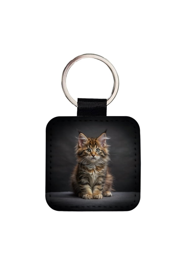 Maine Coon Cat Kitten Photo Faux Leather Square Keychain
