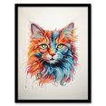 thumbnail image 1 of Maine Coon Cat Lover Gift Pet Portrait Orange Blue Pink Artwork Painting Artwork Framed Wall Art Print A4, 1 of 5