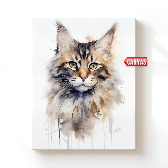 Maine Coon Cat Lover Original Cute Portrait Pet Picture Wall Art Print ...