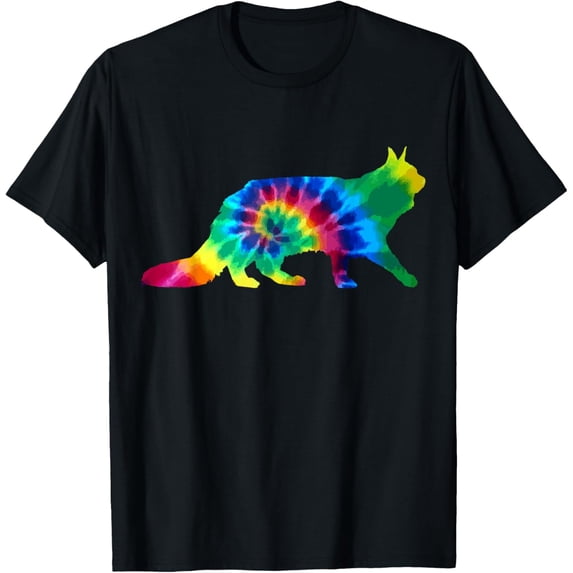 Maine Coon Cat Tie Dye Vintage Hippie Cat Lover T-Shirt men and women can wear, black, white, gifts