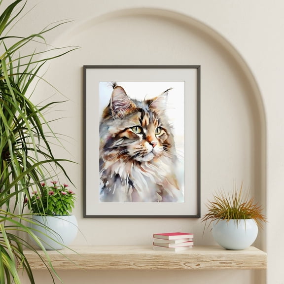 Maine Coon Cat Wall Art, Cat Art, Maine Coon Art, Art, Cat Art Home Decor #1916, Unframed Poster Size 8x12