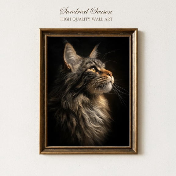 Maine Coon Cat Wall Art Print, Regal Long-Haired Pet Portrait , Moody Feline Decor For Bedroom, Office Or For Cat Lovers UNFRAMED Poster, Wall Art for Decor, Present, 8x12