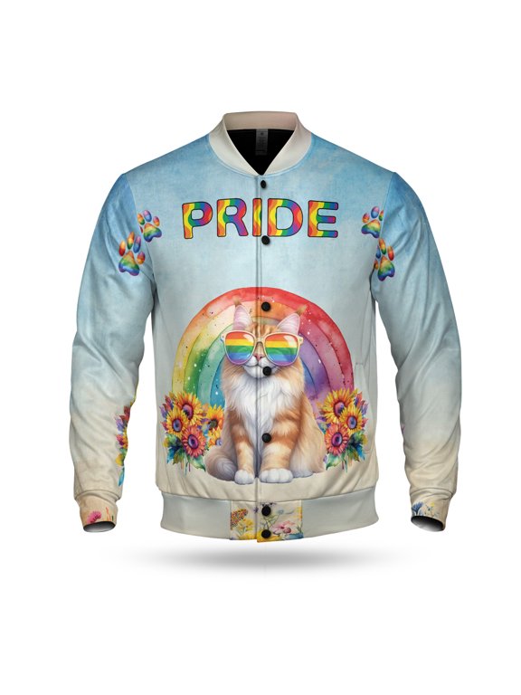 Maine Coon Celebrates Rainbow Pride Month LGBT LGBTQ+ All Over Print 3D Baseball Jacket Cat Lover Kitten Owner Gifts Bomber Jacket Softball - 01003