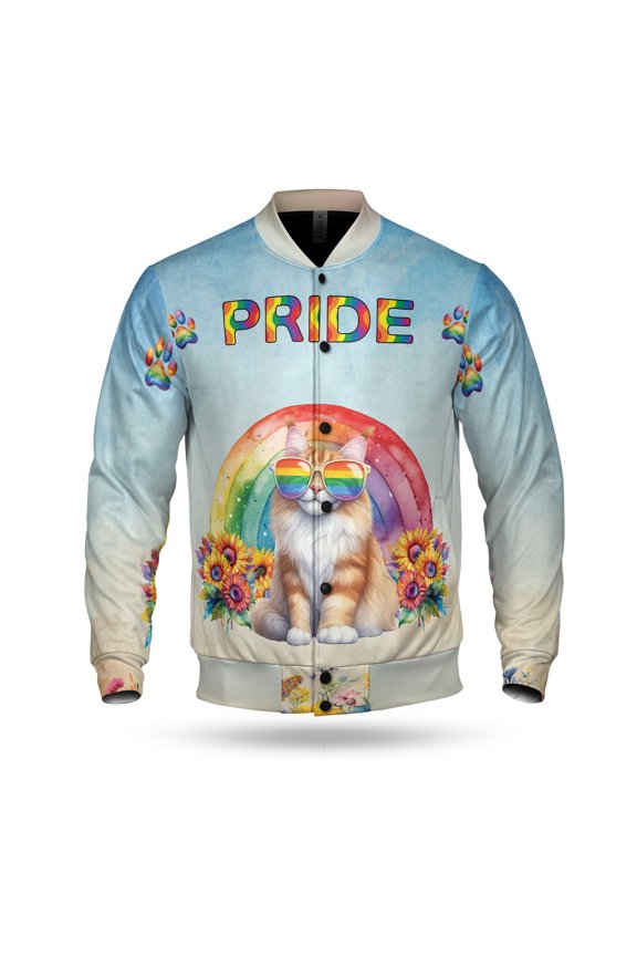 Maine Coon Celebrates Rainbow Pride Month LGBT LGBTQ+ All Over Print 3D Baseball Jacket Cat Lover Kitten Owner Gifts Bomber Jacket Softball - 01003