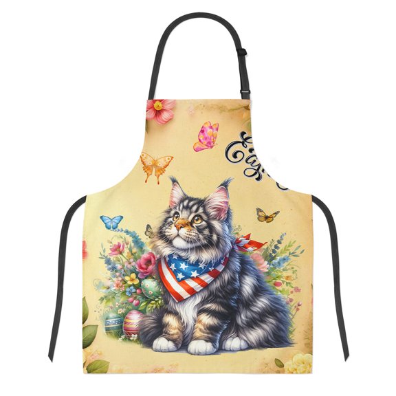 Maine Coon Celebrates Spring and Enjoys a Happy Easter Apron Cat Lover Kitten Owner Gifts for Cooking Grilling Baking Painting Gardening - 02001