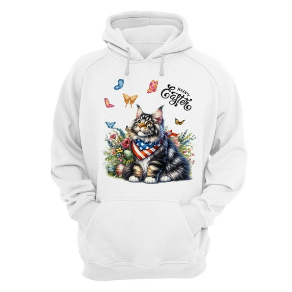 Maine Coon Celebrates Spring and Enjoys a Happy Easter Hoodie Unisex Merch Hoodies Cat Lover Kitten Owner Gifts - 02001