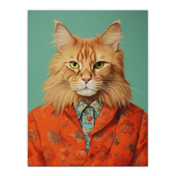 Maine Coon Ginger Pet Cat Portrait Fun Unframed Wall Art Print Poster Home Decor Premium