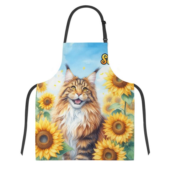 Maine Coon Hello Summer Sunshine Sunflowers Spring Retro Vintage Apron Cat Lover Kitten Owner Gifts for Cooking Grilling Baking Painting Gardening - 00008